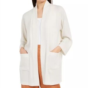 Eileen Fisher Ivory Organic Cotton Cardigan Sz S Sweater Quiet Luxury Open Front